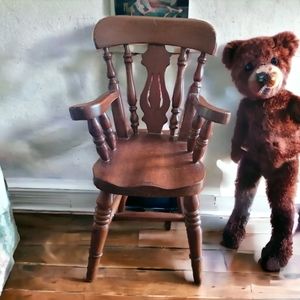 Vtg Solid Cherry Wood Doll Teddy Bear Stuffed Animal Chair